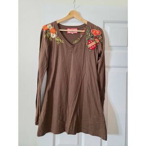 Vintage Johnny Was Brown Embroidered T Shirt M